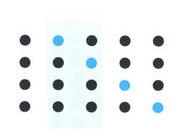 4 reihen mit je 5 Kreisen. Davon sind 4 Punkte blau gefrbt (ab der 2. Spallte diagonal absteigeng) 