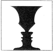  Schwarze Vase auf Weiem Grund neben  der Vase sind auch Gesichter zu erkennen
